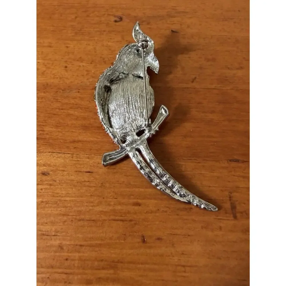Crystal Parrot Silver Tone Brooch Multicolor Crystal Rhinestones Tropical Bird